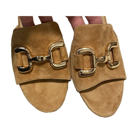 Vaneli Suede Slide Sandals Womens US 9 EU 40 Taupe Leather Wedge Heel Dress Shoe - Picture 4 of 10